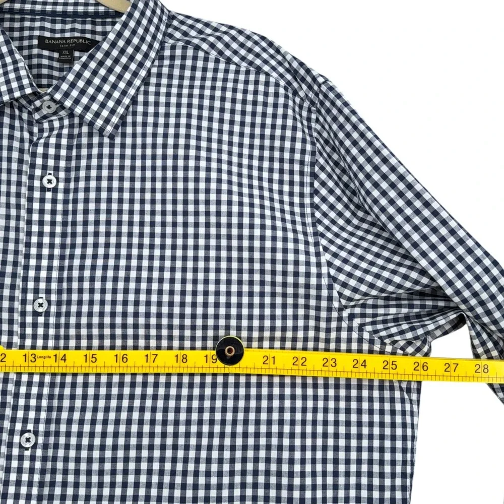 Banana Republic Men's XXL Slim Fit Navy Gingham Long Sleeve Dress‎ Shirt